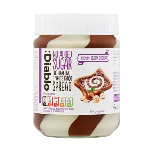 Diablo Hazelnut & White Choco Spread, No Added Sugar, With Sweetener, 350g